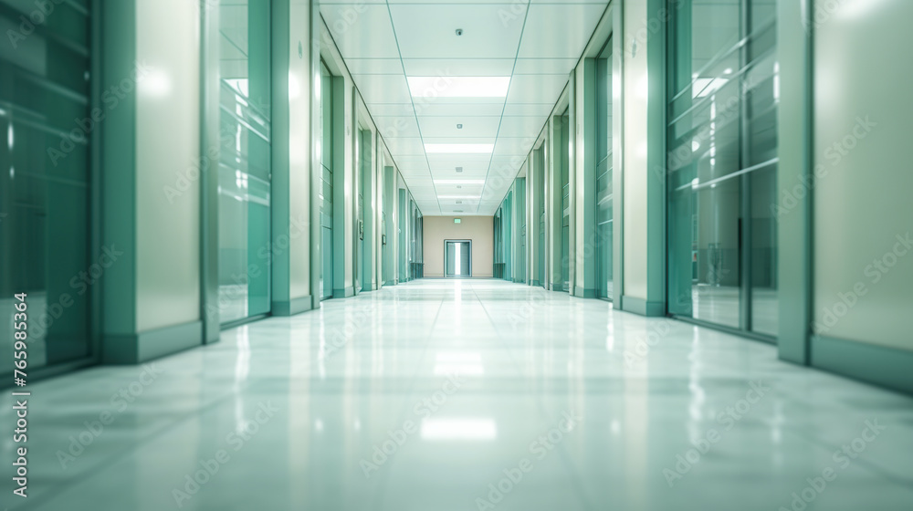 Futuristic Hospital Corridor with Blue Lights