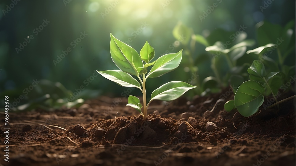 A digital illustration depicting a delicate young plant emerging from ...