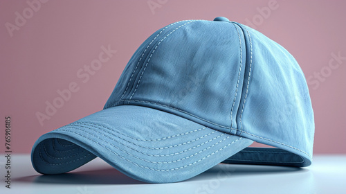 Light blue baseball cap mockup with light pink background. photo