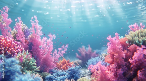 Simplistic 3D Blender coral reef, underwater hues © Thann