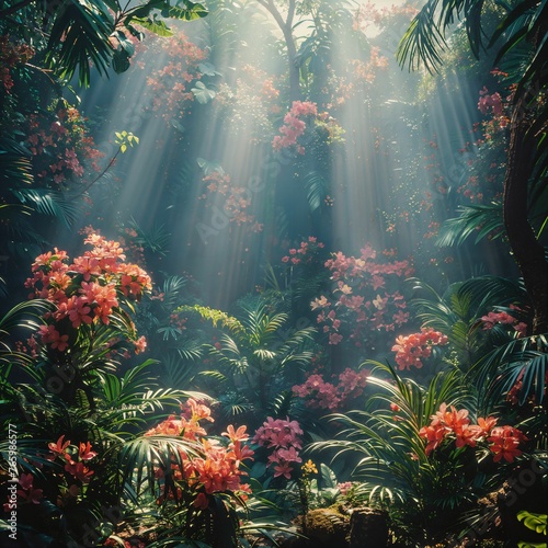 Rainforest species in a mystical jungle  exotic  otherworldly flora and fauna  a visual exploration