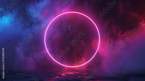 Neon circle frame glowing against a dark background  creating an electrifying and futuristic atmosphere