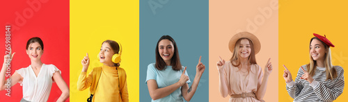 Set of girls with raised in...