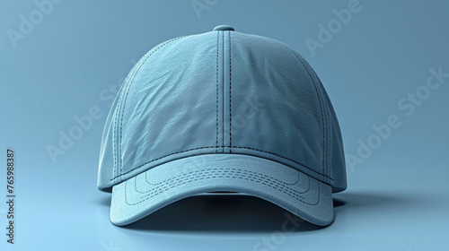 Sport cap mockup in blue color with blue background.