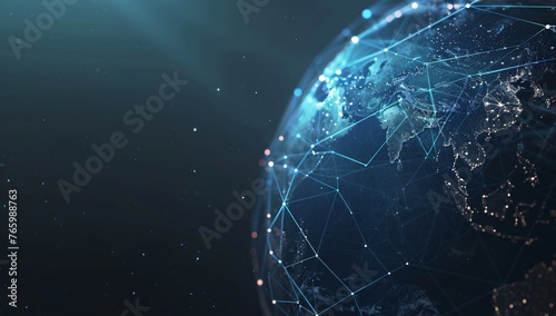 Connection lines around the Earth's surface, future technology backdrop with circles and lines. Internet, social media, travel, or logistical concepts
