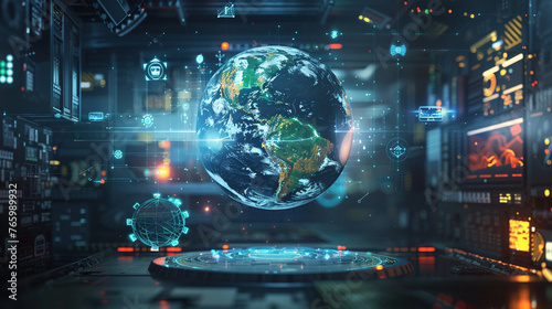 Futuristic Holographic Projection of Global Technology Icons