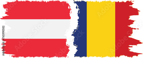 Romania and Austria grunge flags connection vector