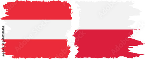 Poland and Austria grunge flags connection vector