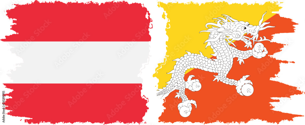 Bhutan and Austria grunge flags connection vector