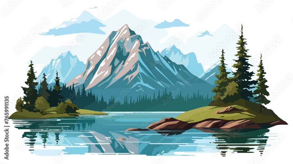 A serene mountain landscape with a tranquil lake