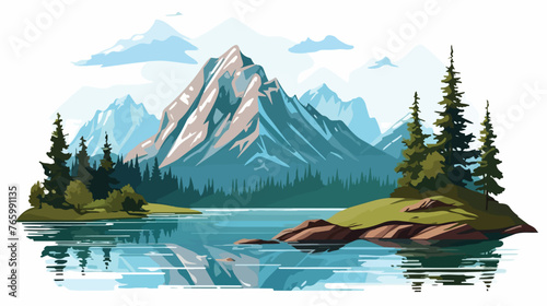 A serene mountain landscape with a tranquil lake