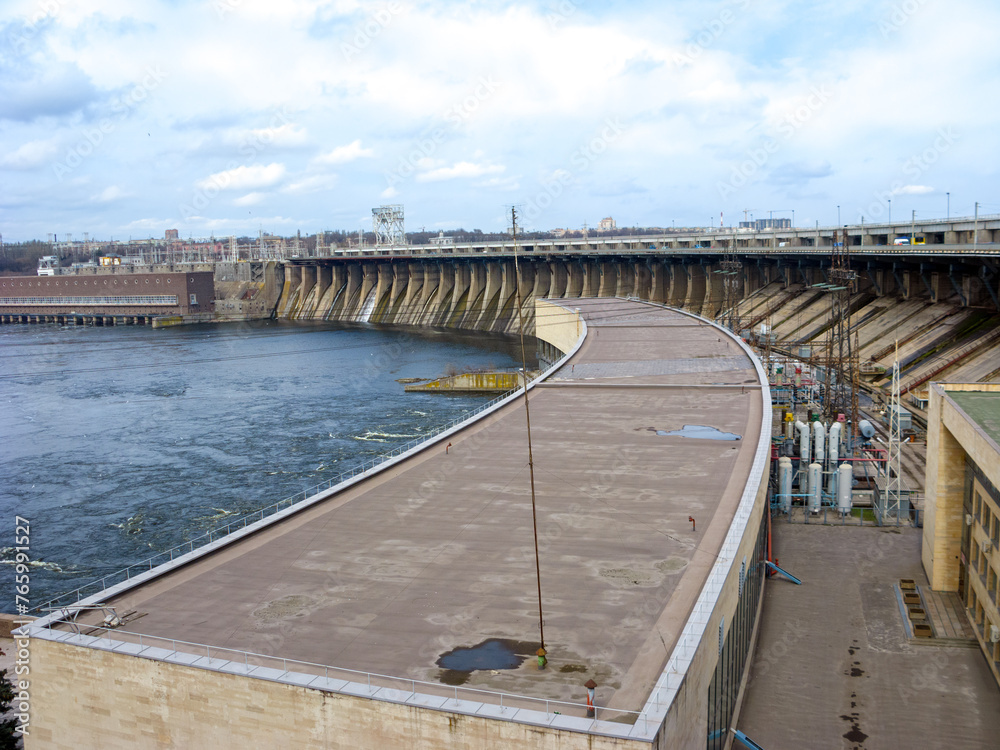 Dnieper Hydroelectric Power Stations HES-1 and HES-2 and dam, Zaporizhzhya, Ukraine. HES-1 and dam  were built in the USSR with American help between 1927-1932.