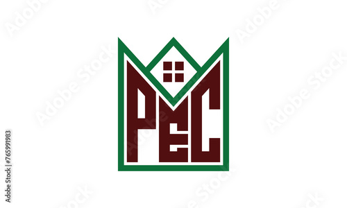 PEC initial letter builders real estate logo design vector. construction, housing, home marker, property, building, apartment, flat, compartment, business, corporate, house rent, rental, commercial