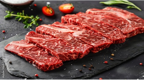Assorted asian sliced raw wagyu bbq beef steak cuts, ideal for chinese, japanese, and korean cuisine