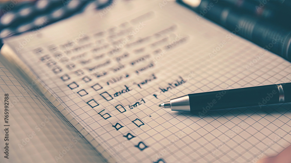 The concept of Checklist day. Time management, concept. Planning and scheduling. Effective workflow, paperwork, office day and deadline. Planning the day writing a to do list checklist The concept of Checklist day. Time management, concept. Planning and scheduling. Effective workflow, paperwork, office day and deadline. Planning the day writing a to do list checklist