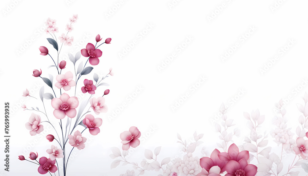 An illustration of pink and white orchid surrounded by a pink border and background, embodying a floral theme with elements of spring, nature, and beauty, perfect for cards, wallpapers, or wedding