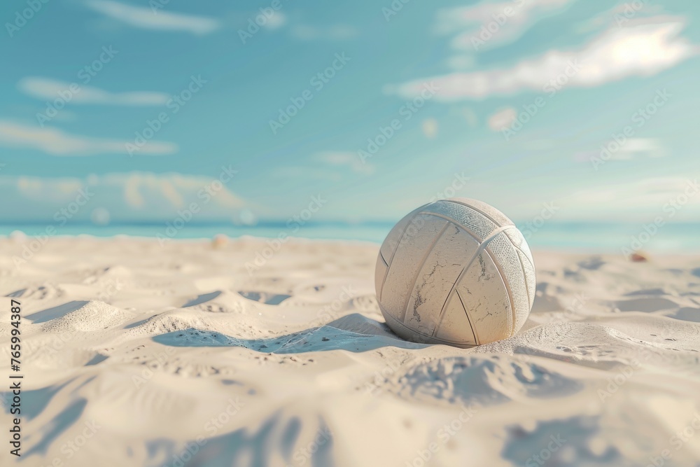 Beach volleyball ball on the sand beach. Team sport concept. Summer holidays by the sea