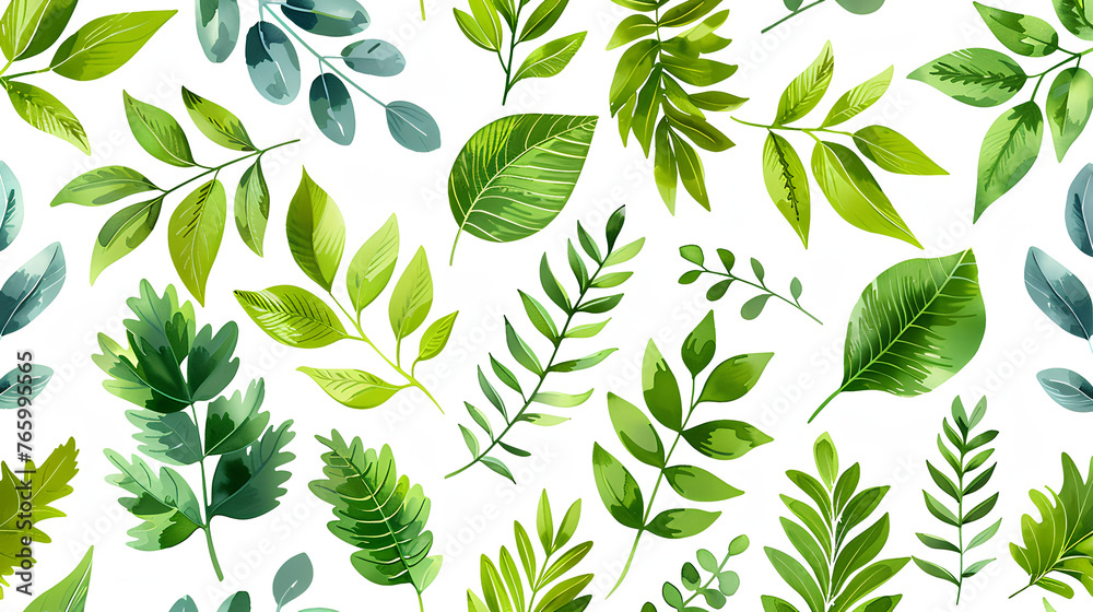 spring seamless pattern with various leaves and plants