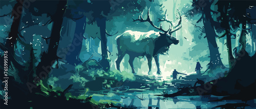 Fantasy elk creature hunted by evil goblin creatures