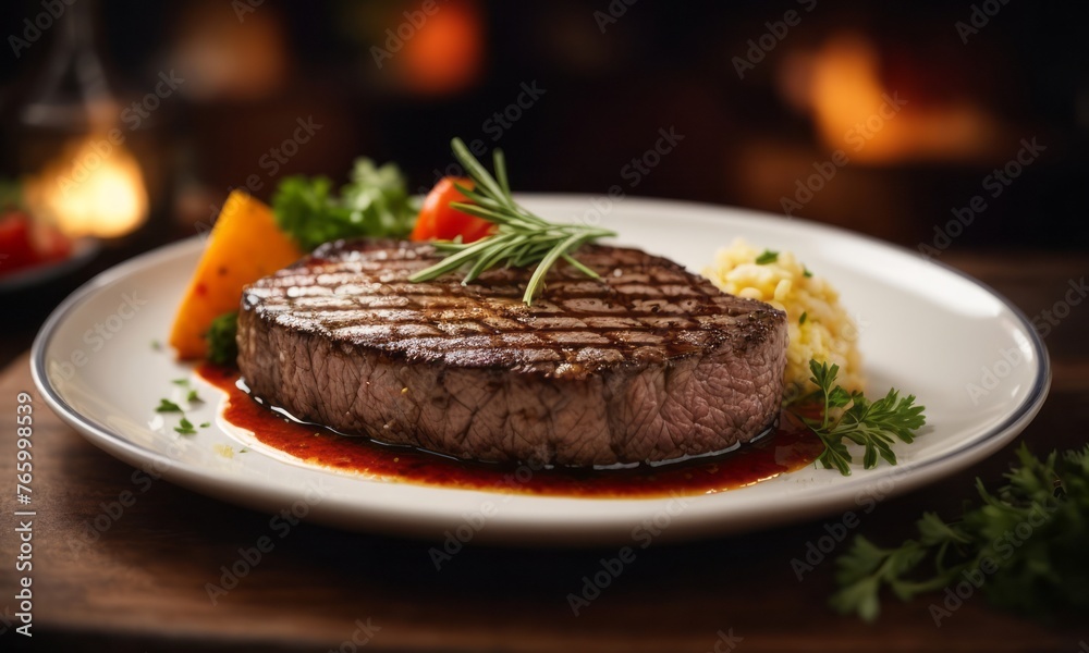 grilled steak with vegetables on plate ready to serve, delicious restaurant food menu grilled steak with vegetables on plate ready to serve, delicious restaurant food menu