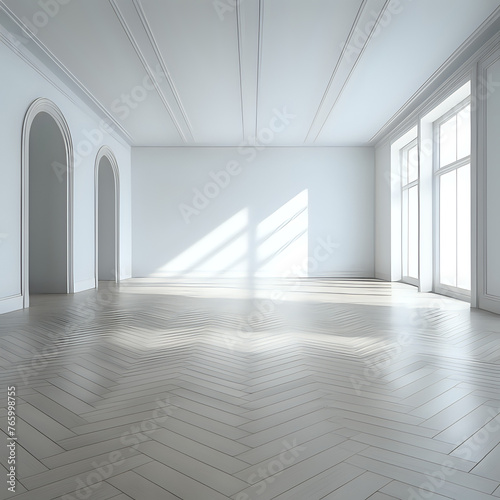 empty minimal room interior design with fishbone flooring - generated by ai