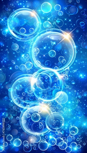 Airy light blue water bubbles liquid with air drops background for soothing visuals