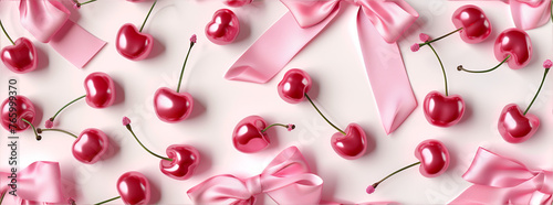 Elegant Pink Cherry Composition with Satin Ribbons
