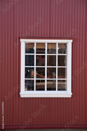 White windows at old red house in Iceland