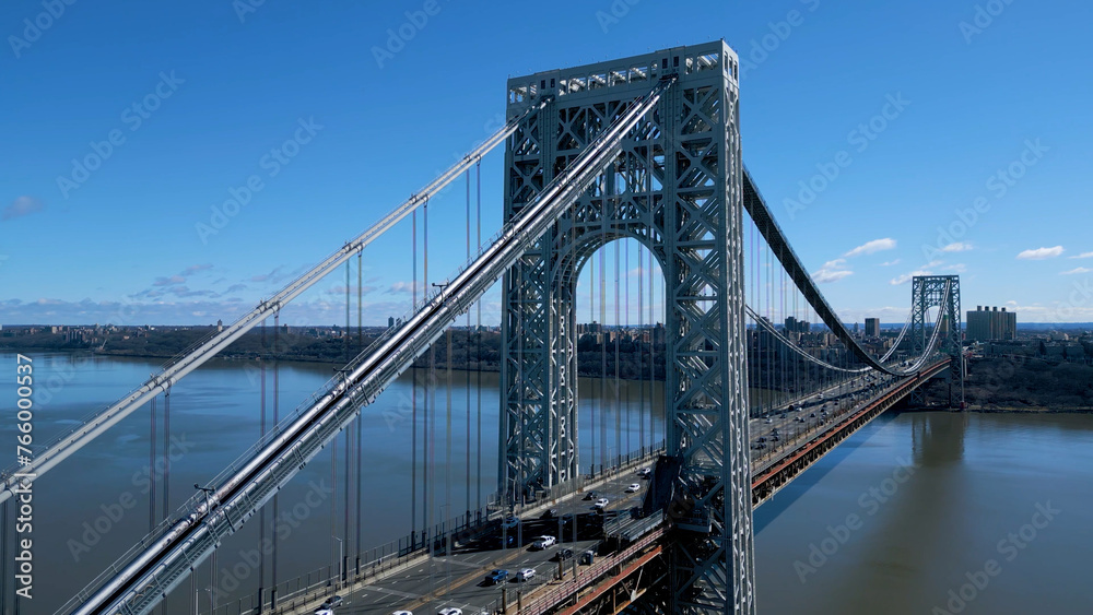 Aerial shot of George Washington Bridge with view along Hudson River Aerial shot of George Washington Bridge with view along Hudson River