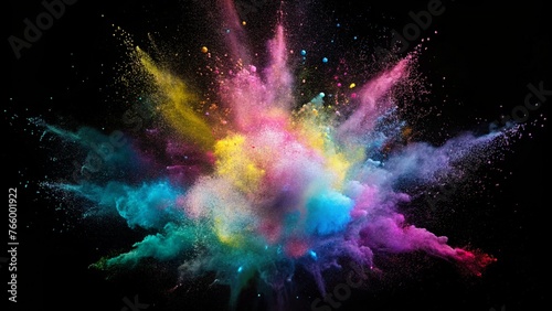 Explosion of colored powder on black background