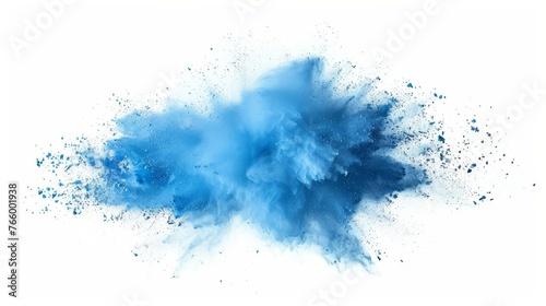 Blue Powder Explosion Effect Isolated on White Background, Colorful Dust Cloud Illustration