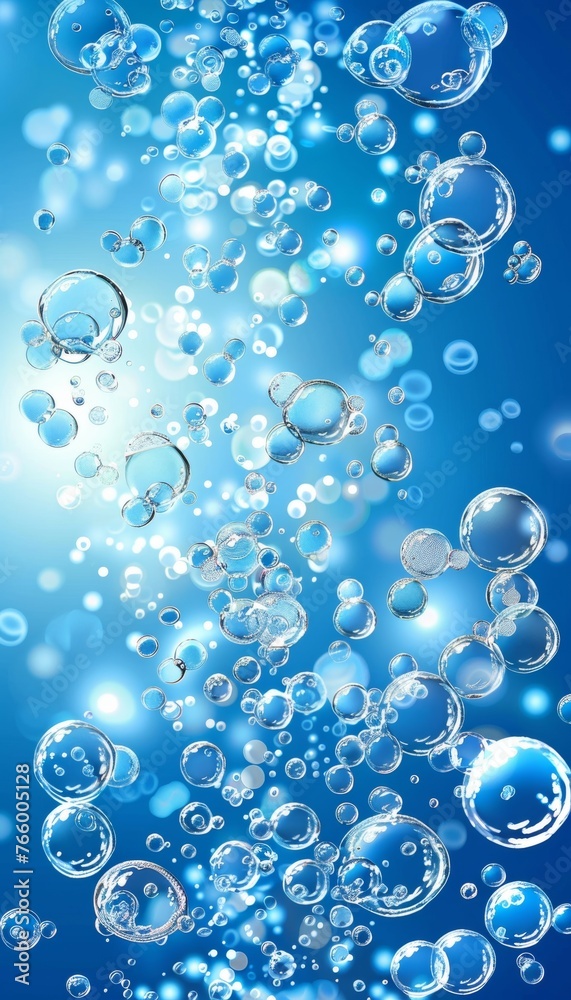 Mesmerizing light blue water bubbles background with delicate air drops for captivating visuals