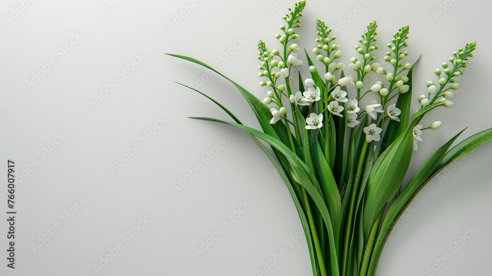 Minimalist spring bouquet wallpaper on white background with spacious area for text placement