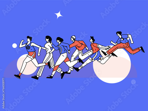 People exercising healthy running vector internet operation illustration
