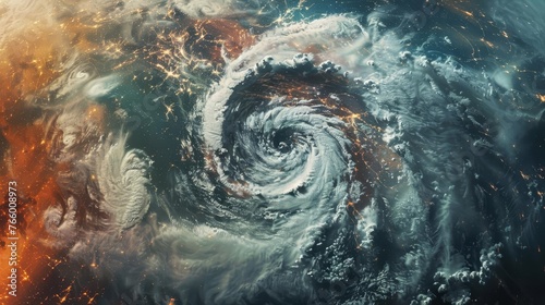 Natural Disaster Seen from Space, Satellite View of Earth, Abstract Digital Illustration