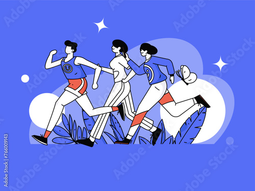 People exercising healthy running vector internet operation illustration
