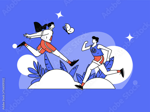 People exercising healthy running vector internet operation illustration
