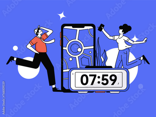 People exercising healthy running vector internet operation illustration
