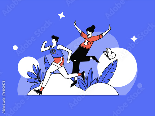 People exercising healthy running vector internet operation illustration
