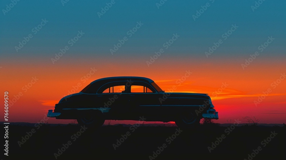 sunset in the desert with car