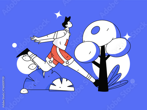 People exercising healthy running vector internet operation illustration
