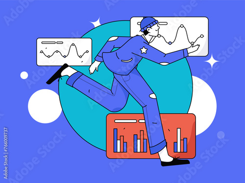 People exercising healthy running vector internet operation illustration
