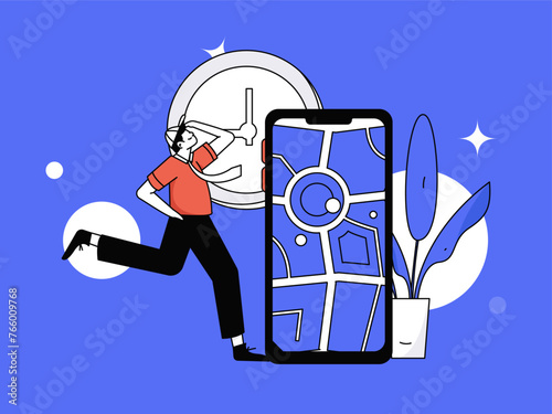 People exercising healthy running vector internet operation illustration
