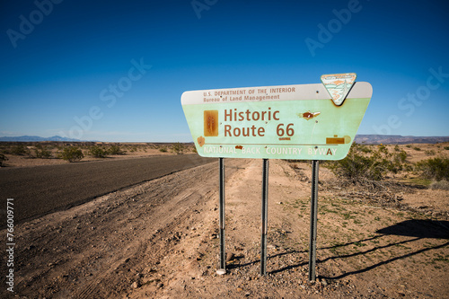 Historic Route 66 sign along Highway 10 in Arizona, USA. photo