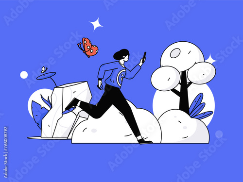 People exercising healthy running vector internet operation illustration
