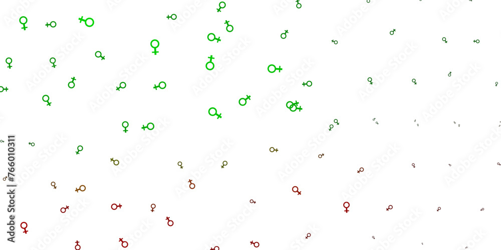 Light Green, Red vector backdrop with woman's power symbols. Light Green, Red vector backdrop with woman's power symbols.