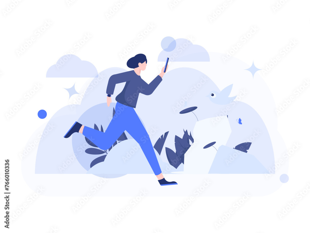 People exercising healthy running vector internet operation illustration
