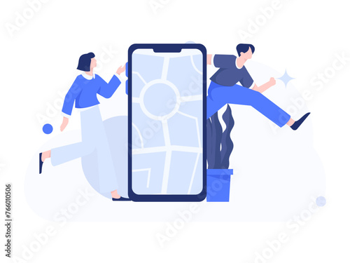 People exercising healthy running vector internet operation illustration
