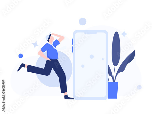 People exercising healthy running vector internet operation illustration
