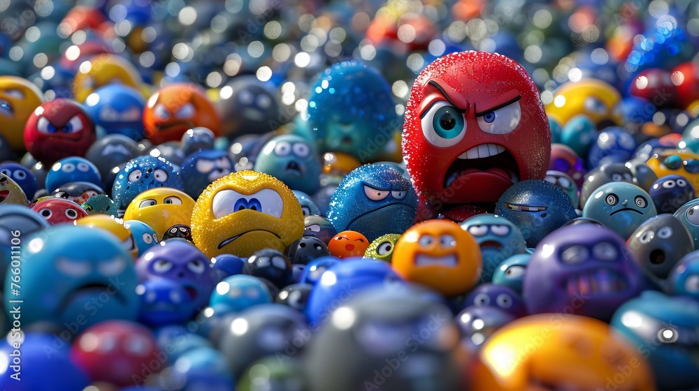 Assorted colorful emoji balls showcasing diverse emotions in a vibrant close up display